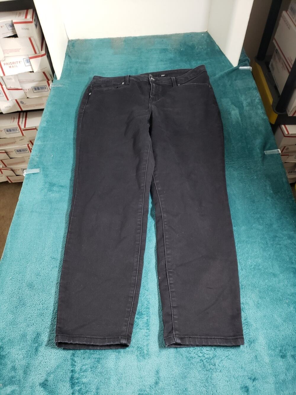 1822 Jeans Size 16 Womens Black Stretch Pants Denim Ladies Mid Rise Emma Ankle